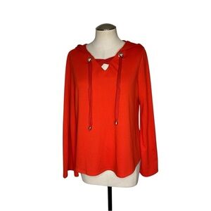 Jeanne Pierre Red Hooded Pullover Top Medium